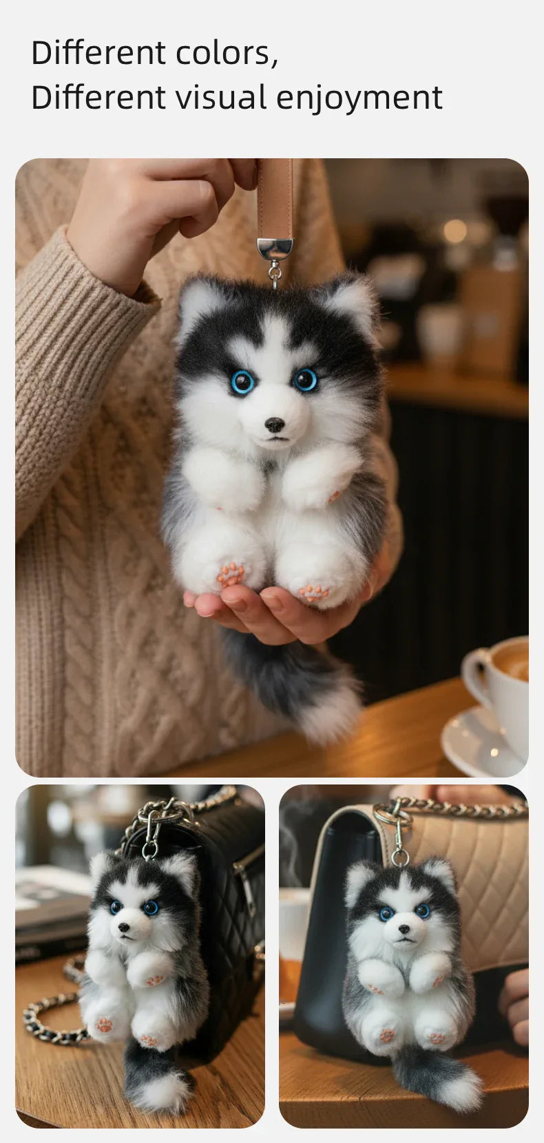 Soft Simulated Dog Mini Plush Animal Keychain Pendant Cute Unique Dog Design Keychains/Bag Charm for Christmas Gift