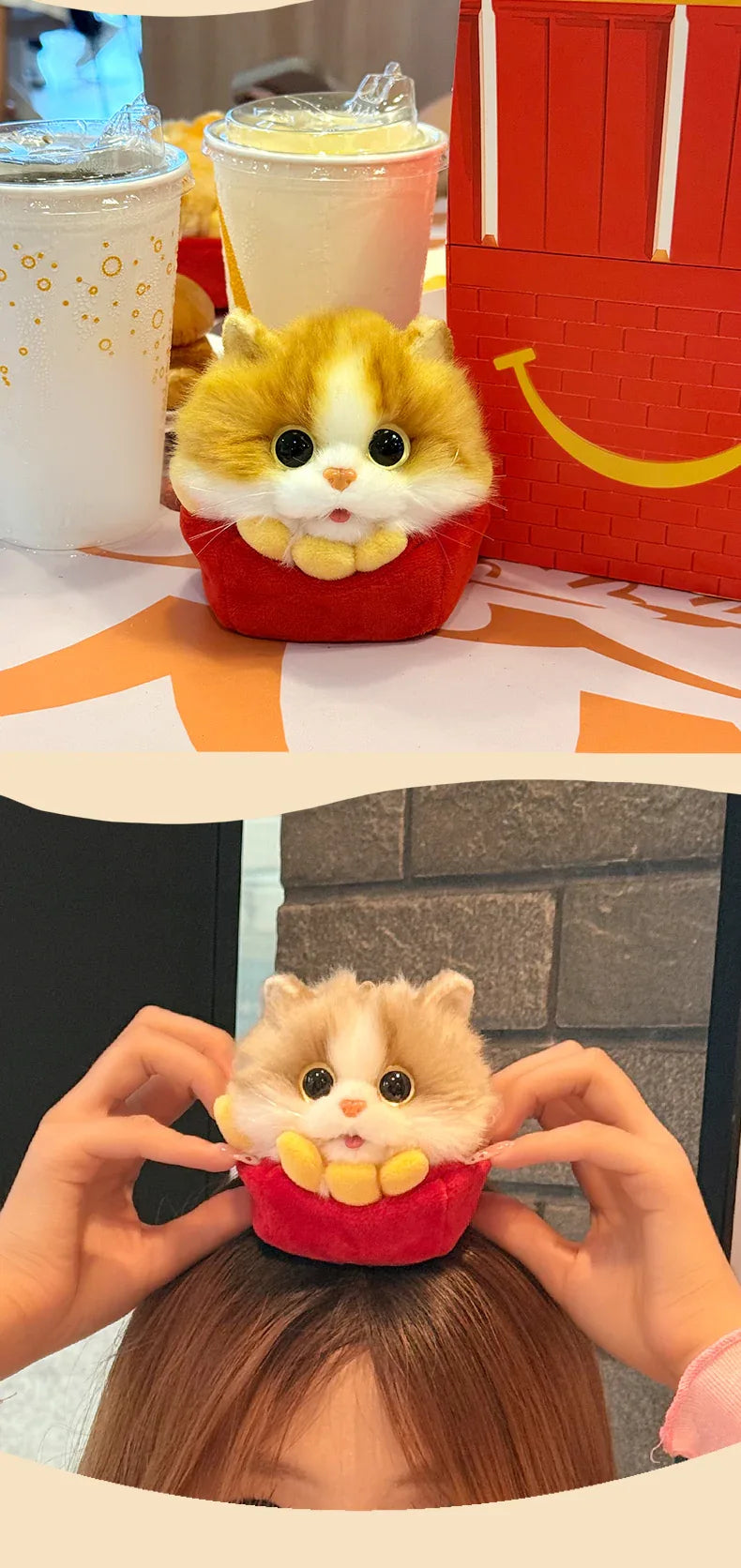 Wholesale Simulated Soft Plush Animal Keychains Cute Hamburger & French Fries Fries Cat Pendants Keychains/Bag Charm