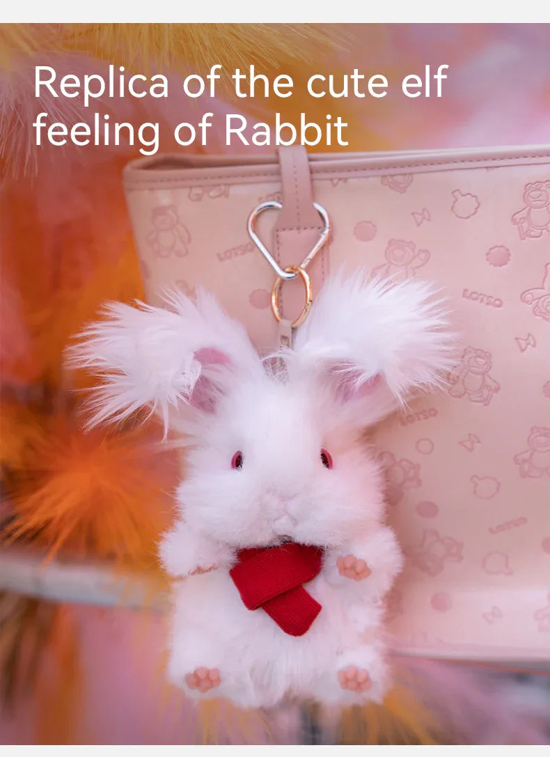Super Realistic Angora Rabbit Plush Bag Charm Keychain Long Fur Bunny Pendant Polyester & Premium Silk Cotton Filling