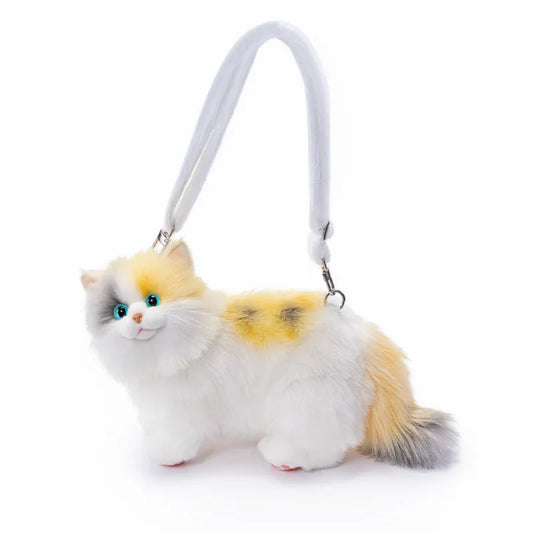 New Style Rotating Head Simulated Calico Cat Plush Backpack PP Cotton Filling Handmade Unisex Soft Plush Backpack