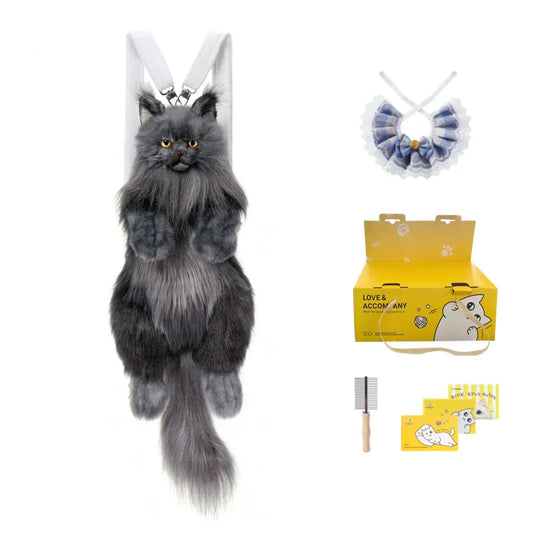 Black Maine Coon Cat Soft Short Plush Backpack Handmade Decompression Adorable Cat Bag for Adults/Kids