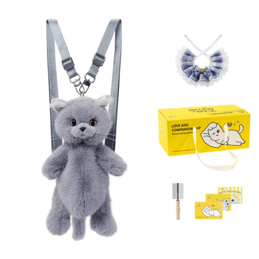 British Shorthair Cat Plush Backpack Blue White British Shorthair Cat-shaped Single Crossbody Double-shoulder Bag