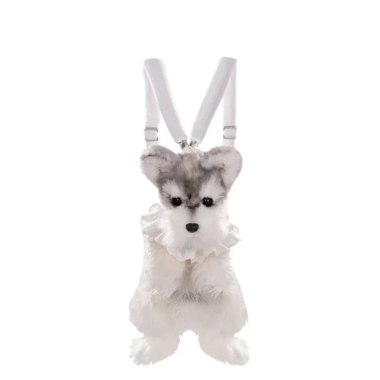 White Mixed Grey Schnauzer Dog Simulated Plush Unisex Backpack Soft PP Cotton Filled Fashion Couple Set Toy
