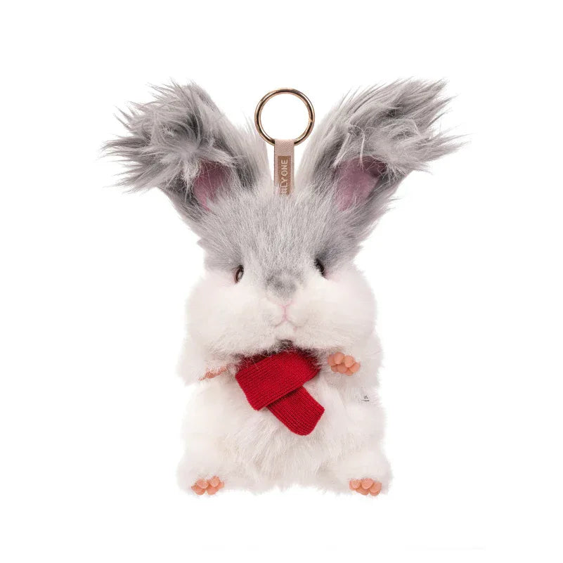 Super Realistic Angora Rabbit Plush Bag Charm Keychain Long Fur Bunny Pendant Polyester & Premium Silk Cotton Filling