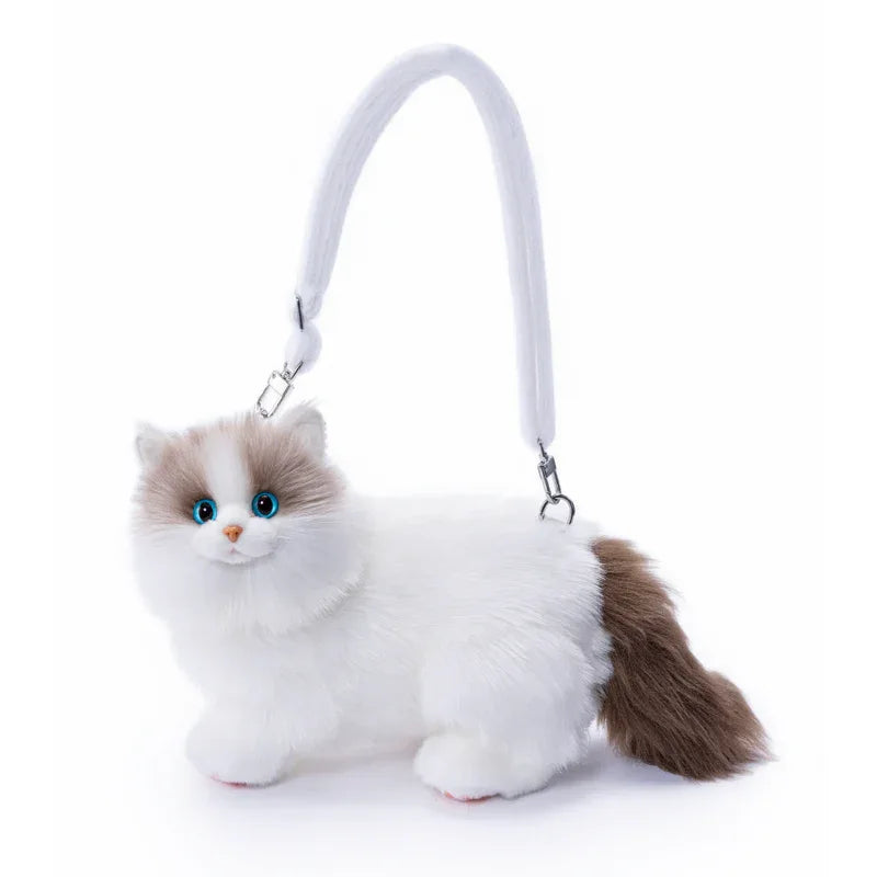 New Style Rotating Head Simulated Calico Cat Plush Backpack PP Cotton Filling Handmade Unisex Soft Plush Backpack