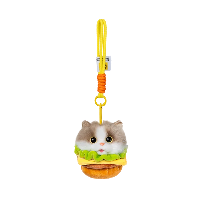 Wholesale Simulated Soft Plush Animal Keychains Cute Hamburger & French Fries Fries Cat Pendants Keychains/Bag Charm