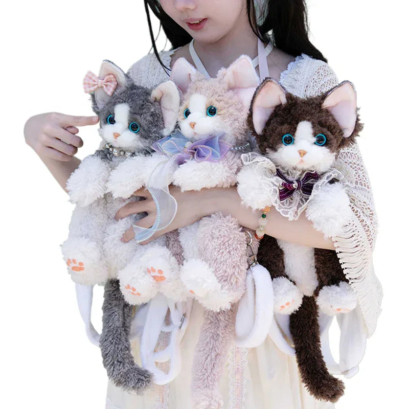Medium Size Devon Rex Cat Plush Backpack Simulation PP Cotton Filling Stress Relief Toy