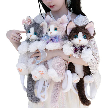 Medium Size Devon Rex Cat Plush Backpack Simulation PP Cotton Filling Stress Relief Toy