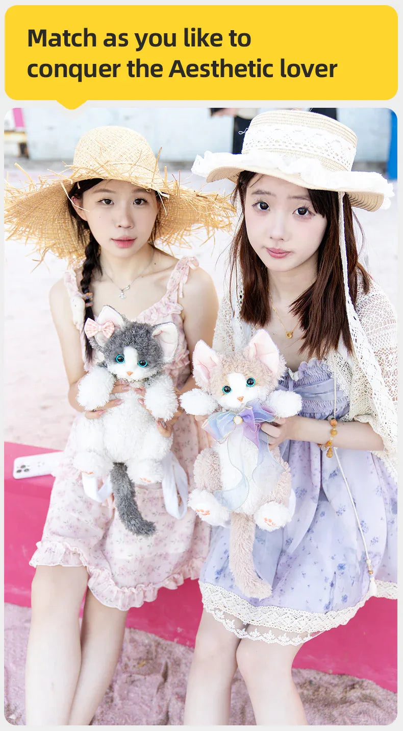 Medium Size Devon Rex Cat Plush Backpack Simulation PP Cotton Filling Stress Relief Toy