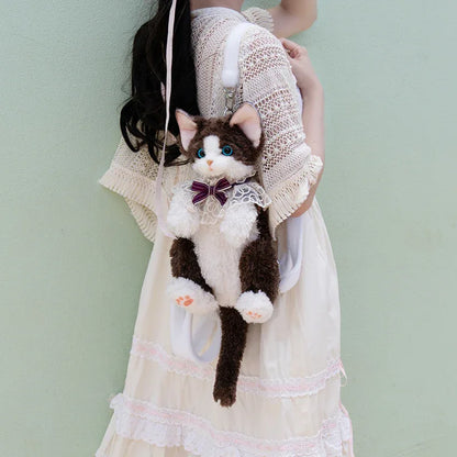 Medium Size Devon Rex Cat Plush Backpack Simulation PP Cotton Filling Stress Relief Toy