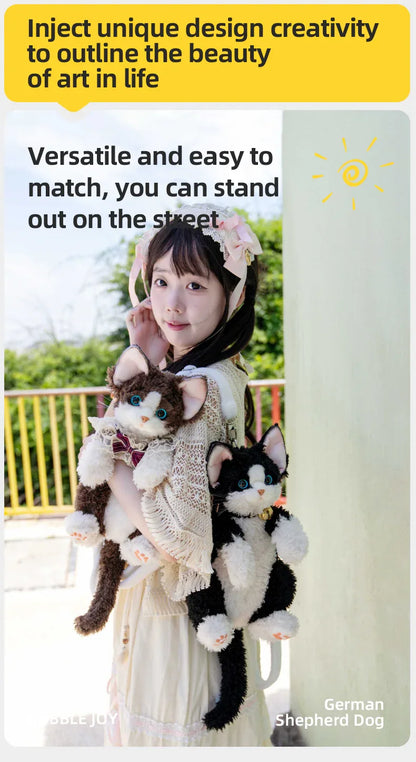 Medium Size Devon Rex Cat Plush Backpack Simulation PP Cotton Filling Stress Relief Toy