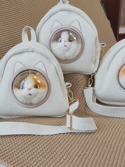 Detachable Simulated Cat Head Pendant Crossbody Bag Portable Lightweight Large Capacity Handbag