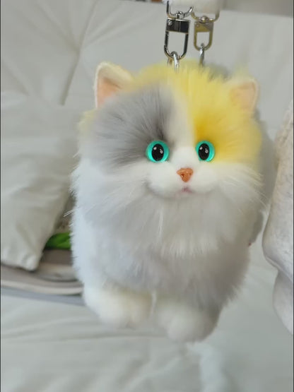 New Style Rotating Head Simulated Calico Cat Plush Backpack PP Cotton Filling Handmade Unisex Soft Plush Backpack