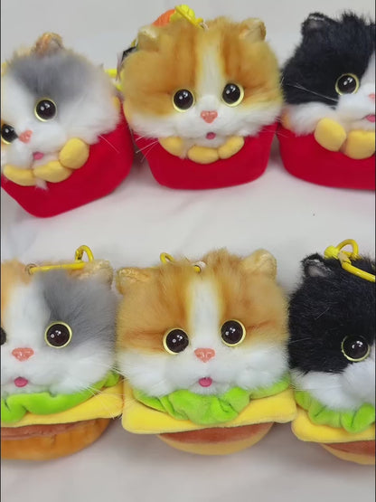 Wholesale Simulated Soft Plush Animal Keychains Cute Hamburger & French Fries Fries Cat Pendants Keychains/Bag Charm