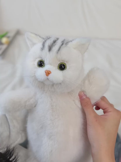 Cute White British Shorthair Cat Backpack Toy Simulation Plush Cat Doll Recyclable Handmade Bag for Travel