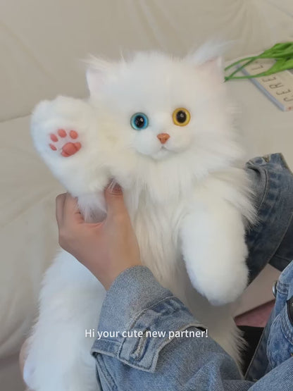 Soft Plush Heterochromatic Cat Backpack Handmade Doll Gift Unisex Gift White cat Backpack with Odd Eyes